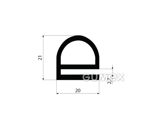 Pryžový profil tvaru "e" s dutinkou, 21x20/2,7mm, 60°ShA, NBR, -40°C/+70°C, černý